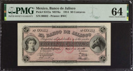 MEXICO. El Banco de Jalisco. 50 Centavos, 1914. P-S312a. PMG Choice Uncirculated 64.
Estimate: $150.00 - 250.00