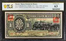 MEXICO. El Banco Oriental de Mexico. 1 Peso, 1914. P-S388b. PCGS Banknote Choice Uncirculated 63.
PCGS Banknote comments "Minor Overprint Bleed Throu...