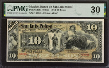 MEXICO. El Banco de San Luis Potosi. 10 Pesos, 1913. P-S400c. PMG Very Fine 30.
Estimate: $90.00 - 130.00