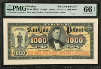 MEXICO. Lot of (2). El Banco de San Luis Potosi. 1000 Pesos, ND (ca. 1897-1913). P-S405p1 & S405p2. Front & Back Proofs. PMG Gem Uncirculated 66 EPQ....