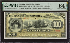 MEXICO. El Banco de Sonora. 100 Pesos, ND (1898-1911). P-S423r. PMG Choice Uncirculated 64.
Estimate: $100.00 - 150.00
