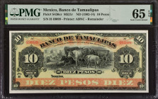 MEXICO. El Banco de Tamaulipas. 10 Pesos, ND (1902-14). P-S430cr. PMG Gem Uncirculated 65 EPQ.
Estimate: $40.00 - 60.00