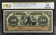 MEXICO. El Banco de Tamaulipas. 50 Pesos, ND (1914). P-S432d. Remainder. PCGS Banknote Choice Uncirculated 64.
Estimate: $100.00 - 150.00