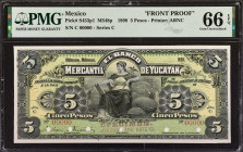 MEXICO. Lot of (2). El Banco Mercantil de Yucatan. 5 Pesos, 1898-1903. P-S453p1 & S453p2. Front Proof & Back Proof. PMG Gem Uncirculated 66 EPQ.
PMG ...