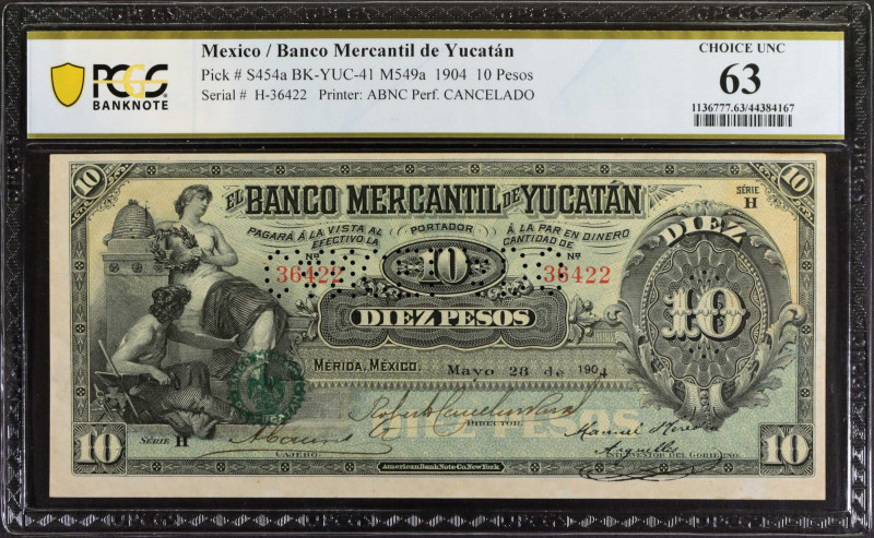 MEXICO. El Banco Mercantil de Yucatan. 10 Pesos, 1904. P-S454a. PCGS Banknote Ch...