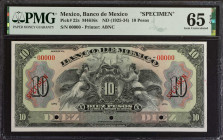 MEXICO. Banco de Mexico. 10 Pesos, ND (1925-34). P-22s. Specimen. PMG Gem Uncirculated 65 EPQ.
Estimate: $150.00 - 200.00