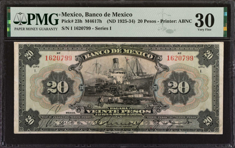 MEXICO. Banco de Mexico. 20 Pesos, ND (1925-34). P-23h. PMG Very Fine 30.
Estim...