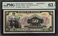 MEXICO. Banco de Mexico. 50 Pesos, ND (1925-34). P-24s. Specimen. PMG Choice Uncirculated 63 EPQ.
Estimate: $300.00 - 400.00