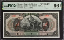 MEXICO. Banco de Mexico. 100 Pesos, ND (1925-34). P-25s. Specimen. PMG Gem Uncirculated 66 EPQ.
Estimate: $300.00 - 500.00
