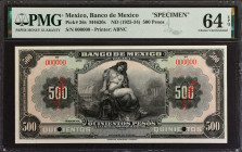 MEXICO. El Banco de Mexico. 500 Pesos, ND (1925-34). P-26s. Specimen. PMG Choice Uncirculated 64 EPQ.
Estimate: $1000.00 - 1500.00