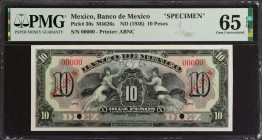 MEXICO. Banco de Mexico. 10 Pesos, ND (1936). P-30s. Specimen. PMG Gem Uncirculated 65 EPQ.
Estimate: $150.00 - 250.00