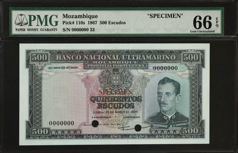 MOZAMBIQUE. Banco Nacional Ultramarino. 500 Escudos, 1967. P-110s. Specimen. PMG...