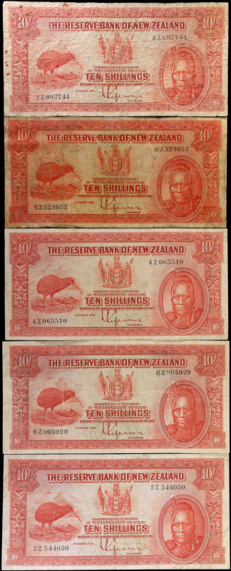 NEW ZEALAND. Lot of (5). The Reserve Bank of New Zealand. 10 Shillings, 1934. P-...