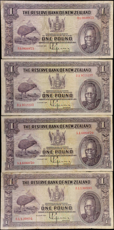 NEW ZEALAND. Lot of (4). The Reserve Bank of New Zealand. 1 Pound, 1934. P-155. ...