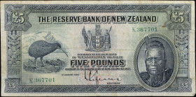 NEW ZEALAND. The Reserve Bank of New Zealand. 5 Pounds, 1934. P-156. Fine.
Ink. Foreign Substance.
Estimate: $300.00 - 500.00