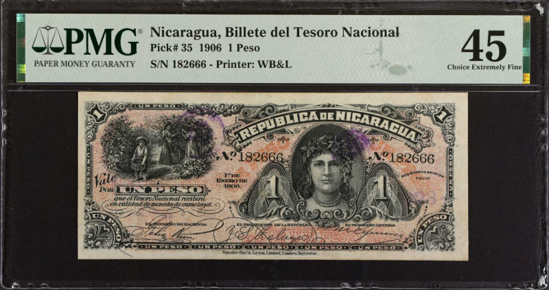 NICARAGUA. Billete del Tesoro Nacional. 1 Peso, 1906. P-35. PMG Choice Extremely...