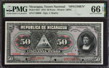 NICARAGUA. Tesoro Nacional. 50 Pesos, 1910. P-48s1. Specimen. PMG Gem Uncirculated 66 EPQ.
Estimate: $500.00 - 750.00