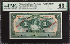 NICARAGUA. Banco Nacional de Nicaragua. 1 Cordoba, 1927. P-62s1. Specimen. PMG Choice Uncirculated 63 EPQ.
Estimate: $250.00 - 350.00