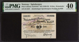 NORWAY. Aktiebolaget Spetsbergens Svenska Kolfalt. 10 Ore, ND (1920-23). P-Unlisted. Remainder. PMG Extremely Fine 40.
Estimate: $200.00 - 400.00