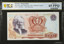 NORWAY. Norges Bank. 1000 Kroner, 1986. P-40c. PCGS Banknote Gem Uncirculated 65 PPQ.
Estimate: $500.00 - 700.00