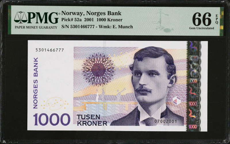 NORWAY. Lot of (2). Norges Bank. 1000 Kroner, 2001. P-52a. Consecutive. PMG Gem ...