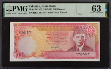 PAKISTAN. State Bank of Pakistan. 100 Rupees, ND (1981-82). P-36. PMG Choice Uncirculated 63.
PMG comments "Staple Holes at Issue, Minor Rust".
Esti...