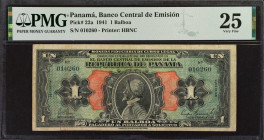 PANAMA. Banco Central de Emision. 1 Balboa, 1941. P-22a. PMG Very Fine 25.
Printed by HBNC. A type always sought after by collectors looking to dabbl...