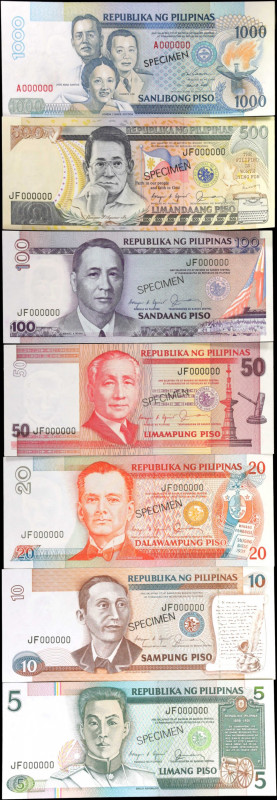 PHILIPPINES. Lot of (7). Bangko Sentral ng Pilipinas. 5-1000 Piso, ND (1985-2001...