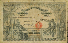 PORTUGAL. Banco de Portugal. 10,000 Reis, 1910. P-108. Very Good.
Rust. Holes. Pinholes. Tears. Edge wear/damage.
Estimate: $300.00 - 500.00