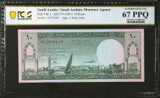 SAUDI ARABIA. Saudi Arabian Monetary Agency. 10 Riyals, 1961. P-8a. PCGS Banknote Superb Gem Uncirculated 67 PPQ.
Estimate: $1200.00 - 1500.00