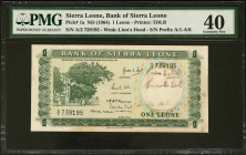 SIERRA LEONE. Bank of Sierra Leone. 1 Leone, ND (1964). P-1a. PMG Extremely Fine 40.
PMG comments "Annotations, Previously Mounted". The annotations ...