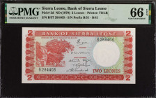 SIERRA LEONE. Bank of Sierra Leone. 2 Leones, ND (1970). P-2d. PMG Gem Uncirculated 66 EPQ.
Estimate: $50.00 - 75.00