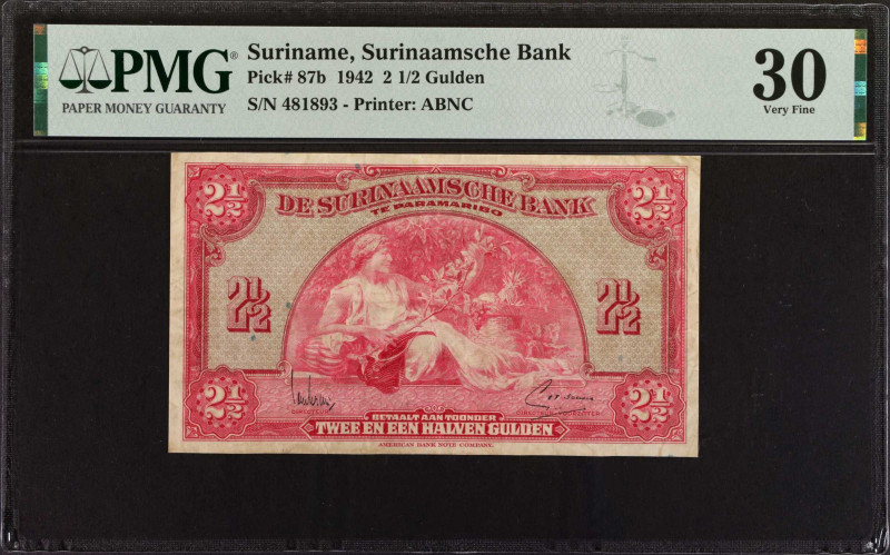 SURINAME. De Surinaamsche Bank. 2 1/2 Gulden, 1942. P-87b. PMG Very Fine 30.
Es...