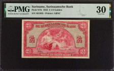 SURINAME. De Surinaamsche Bank. 2 1/2 Gulden, 1942. P-87b. PMG Very Fine 30.
Estimate: $100.00 - 150.00