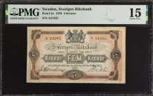 SWEDEN. Sweriges Riksbank. 5 Kronor, 1878. P-2e. PMG Choice Fine 15.
Estimate: $300.00 - 500.00