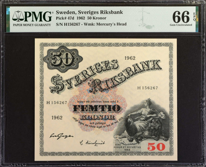 SWEDEN. Sveriges Riksbank. 50 Kronor, 1962. P-47d. PMG Gem Uncirculated 66 EPQ....