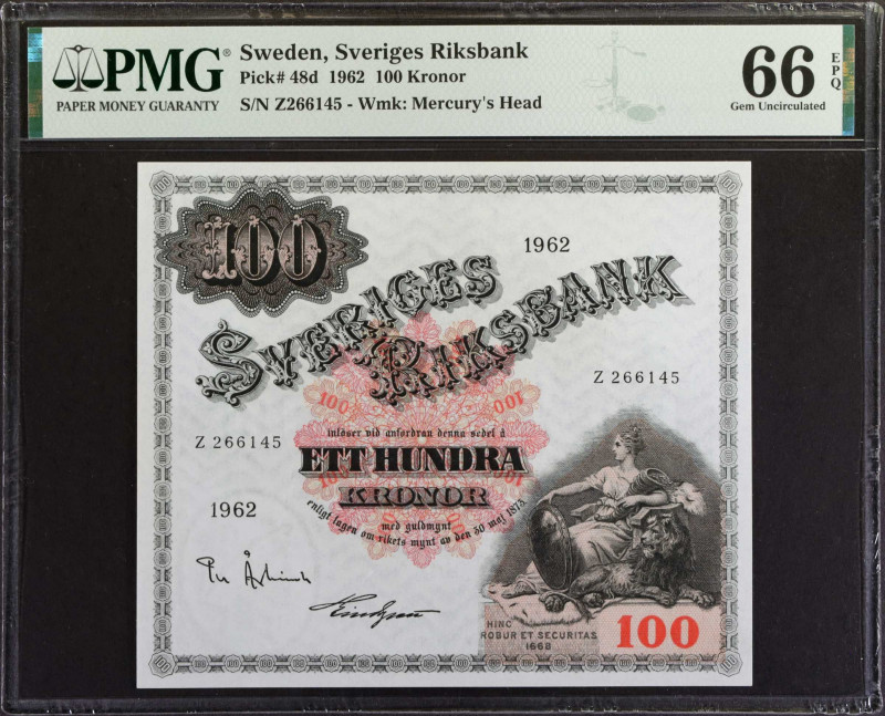 SWEDEN. Sveriges Riksbank. 100 Kronor, 1962. P-48d. PMG Gem Uncirculated 66 EPQ....