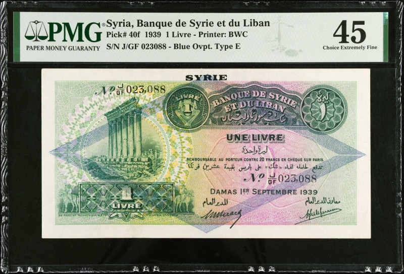 SYRIA. Banque de Syrie et du Liban. 1 Livre, 1939. P-40f. PMG Choice Extremely F...