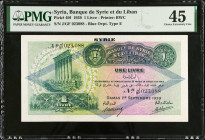 SYRIA. Banque de Syrie et du Liban. 1 Livre, 1939. P-40f. PMG Choice Extremely Fine 45.
Estimate: $125.00 - 250.00
