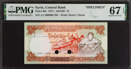SYRIA. Lot of (2). Central Bank of Syria. 1 & 25 Syrian Pounds, 1977. P-99s & 102s. Specimens. PMG Choice Uncirculated 64 EPQ to Superb Gem Uncirculat...