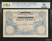 TUNISIA. Banque de l'Algerie et de la Tunisie. 1000 Francs on 100 Francs, 1892 (1942-43). P-31. Provisional Issue. PCGS Banknote About Uncirculated 50...