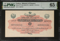 TURKEY. Dette Publique Ottomane. 1/2 Livre, ND (1916-17). P-72. PMG Gem Uncirculated 65 EPQ.
PMG Pop 1/1 Finer.
Estimate: $150.00 - 200.00