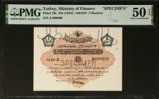TURKEY. Dette Publique Ottomane. 5 Piastres, ND (1912). P-79s. Specimen. PMG About Uncirculated 50 EPQ.
Estimate: $200.00 - 400.00