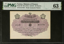 TURKEY. Dette Publique Ottomane. 20 Piastres, ND (1912). P-80. PMG Choice Uncirculated 63.
PMG comments "Minor Stains".
Estimate: $100.00 - 150.00