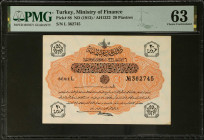 TURKEY. Dette Publique Ottomane. 20 Piastres, ND (1913). P-88. PMG Choice Uncirculated 63.
PMG comments "Minor Stains".
Estimate: $150.00 - 200.00
