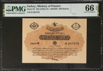 TURKEY. Dette Publique Ottomane. 20 Piastres, ND (1916-17). P-97. PMG Gem Uncirculated 66 EPQ.
PMG Pop 1/None Finer.
Estimate: $300.00 - 500.00