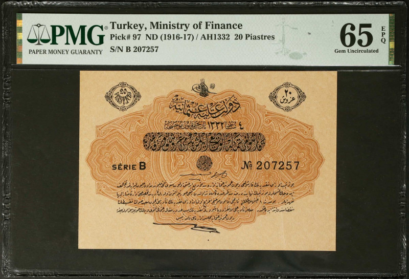 TURKEY. Dette Publique Ottomane. 20 Piastres, ND (1916-17). P-97. PMG Gem Uncirc...