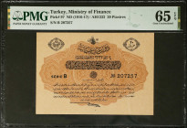 TURKEY. Dette Publique Ottomane. 20 Piastres, ND (1916-17). P-97. PMG Gem Uncirculated 65 EPQ.
Estimate: $300.00 - 500.00