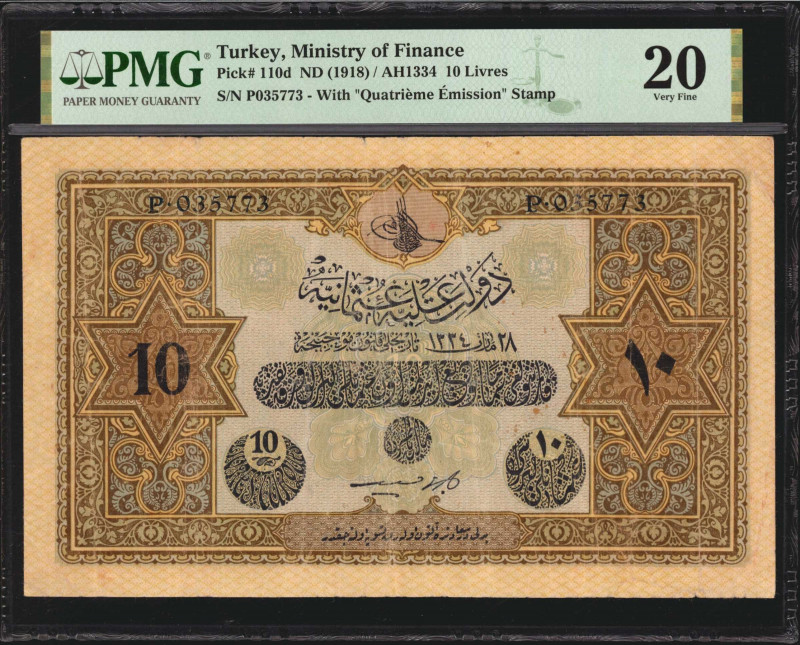 TURKEY. Ministry of Finance. 10 Livres, ND (1918). P-110d. PMG Very Fine 20.
Wi...