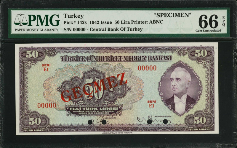 TURKEY. Turkiye Cumhuriyet Merkez Bankasi. 50 Lira, 1942. P-142s. Specimen. PMG ...